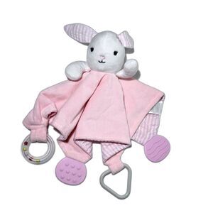 Modern Baby Pink Bunny Security Blanket Lovey Seersucker Stripes Teether Rattle